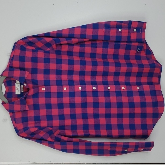 Vineyard Vines Relaxed Carmel Buffalo Check Performance Flannel Womens 4 Cotton - Picture 1 of 10